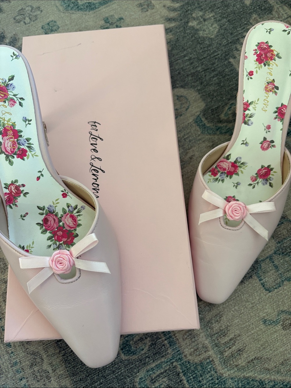 For Love And Lemons Blush Pink Floral-Inset Slip-On Mules